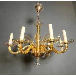 Eight-Arm Amber Murano Glass Chandelier, Italian Work, circa 1970 – Maison BARROIS