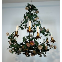 Louis XVI Basket Chandelier with Meissen Flowers, French Work, circa 1920 – Maison BARROIS