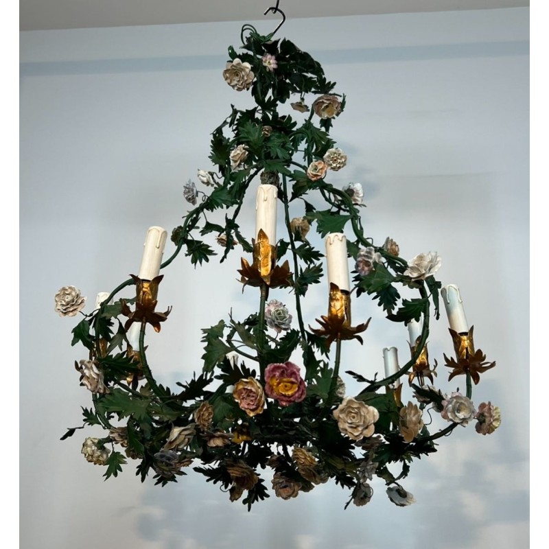 Louis XVI Basket Chandelier with Meissen Flowers, French Work, circa 1920 – Maison BARROIS