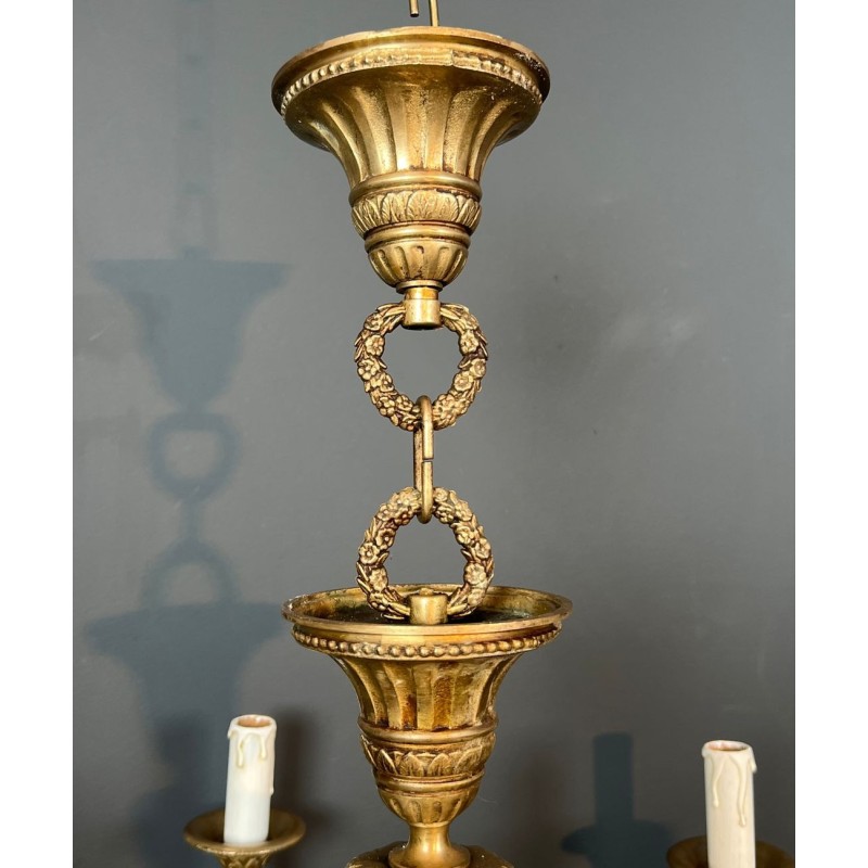Lustre Bronze aux Têtes de Béliers, Style Louis XVI, Goût Maison Jansen, vers 1940 – Maison BARROIS