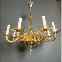 Lustre en Cristal de Murano Ambré à 8 Bras, Travail Italien, vers 1970 – Maison BARROIS