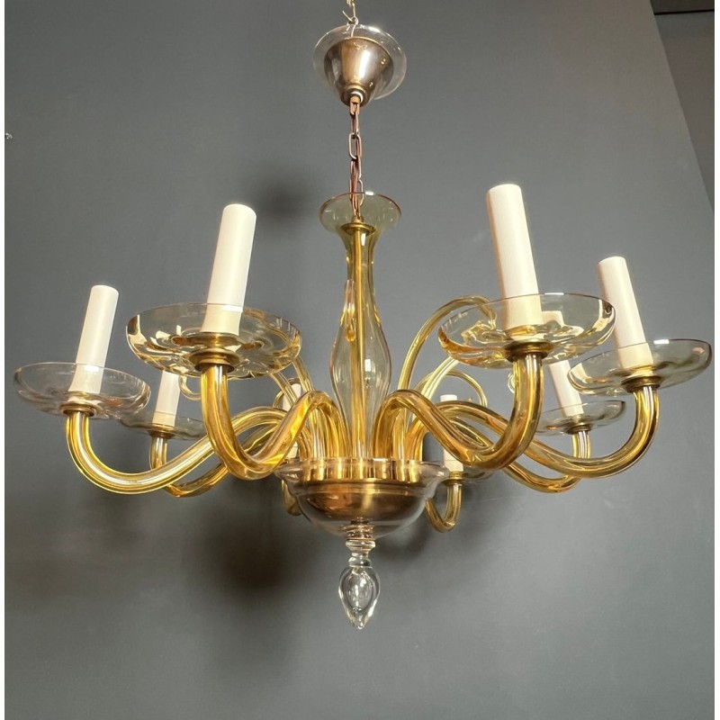 Eight-Arm Amber Murano Glass Chandelier, Italian Work, circa 1970 – Maison BARROIS
