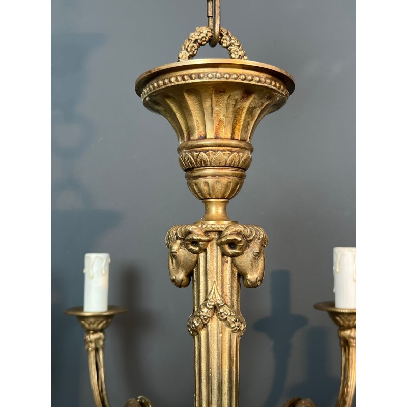 Bronze Chandelier with Ram’s Heads, Louis XVI Style, Manner of Maison Jansen, circa 1940 – Maison BARROIS