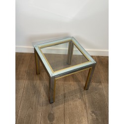 Pair of Side Tables in Chrome and Brass with a Glass Top by Willy Rizzo, 1970s