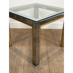 Pair of Side Tables in Chrome and Brass with a Glass Top by Willy Rizzo, 1970s