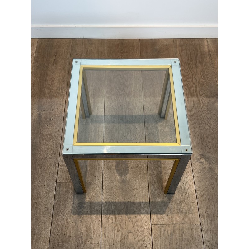 Pair of Side Tables in Chrome and Brass with a Glass Top by Willy Rizzo, 1970s
