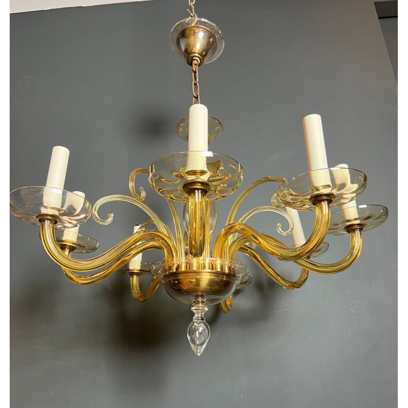 Eight-Arm Amber Murano Glass Chandelier, Italian Work, circa 1970 – Maison BARROIS