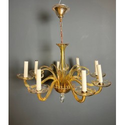 Eight-Arm Amber Murano Glass Chandelier, Italian Work, circa 1970 – Maison BARROIS