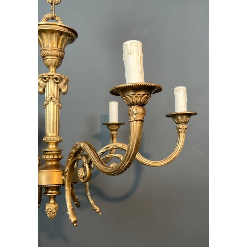 Bronze Chandelier with Ram’s Heads, Louis XVI Style, Manner of Maison Jansen, circa 1940 – Maison BARROIS