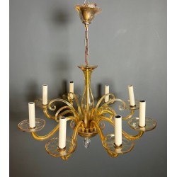 Eight-Arm Amber Murano Glass Chandelier, Italian Work, circa 1970 – Maison BARROIS