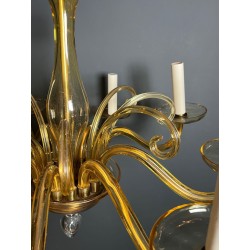 Lustre en Cristal de Murano Ambré à 8 Bras, Travail Italien, vers 1970 – Maison BARROIS