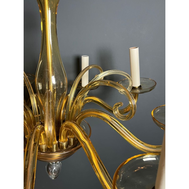 Eight-Arm Amber Murano Glass Chandelier, Italian Work, circa 1970 – Maison BARROIS