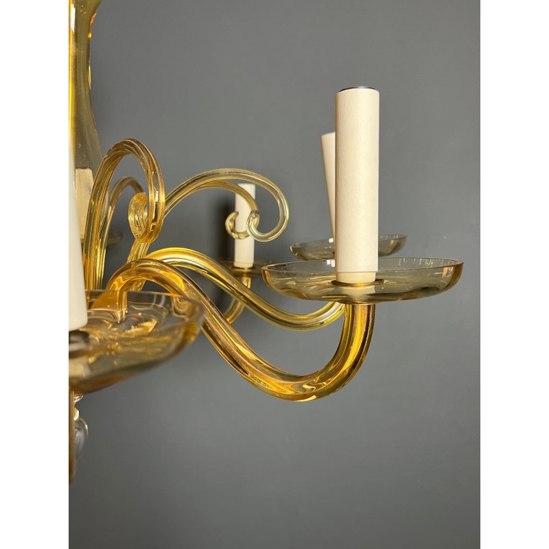 Eight-Arm Amber Murano Glass Chandelier, Italian Work, circa 1970 – Maison BARROIS