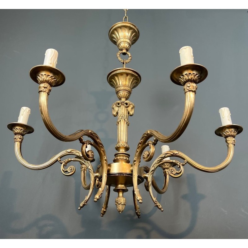 Bronze Chandelier with Ram’s Heads, Louis XVI Style, Manner of Maison Jansen, circa 1940 – Maison BARROIS