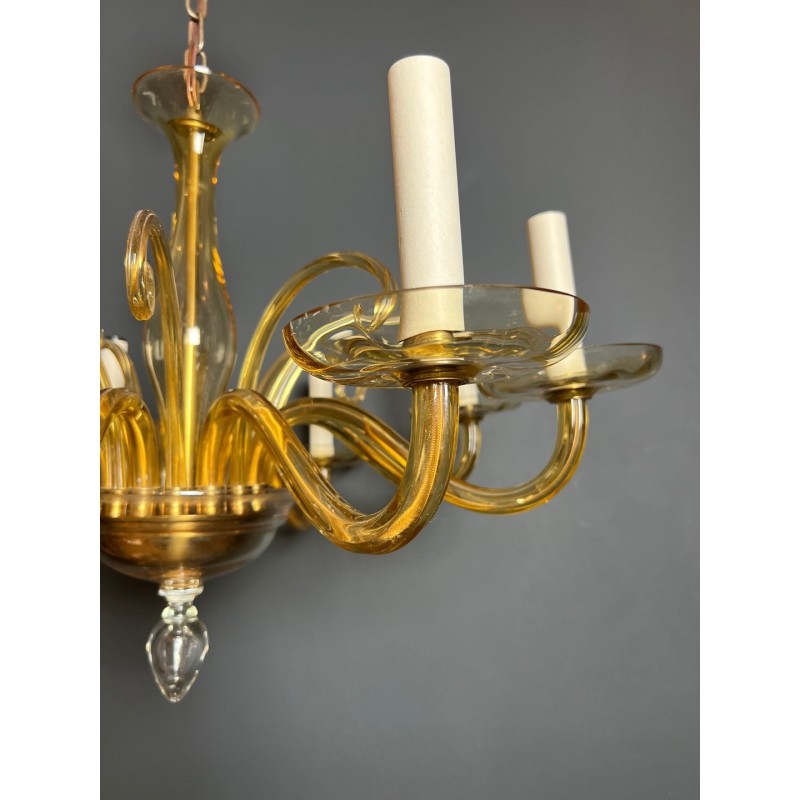 Eight-Arm Amber Murano Glass Chandelier, Italian Work, circa 1970 – Maison BARROIS