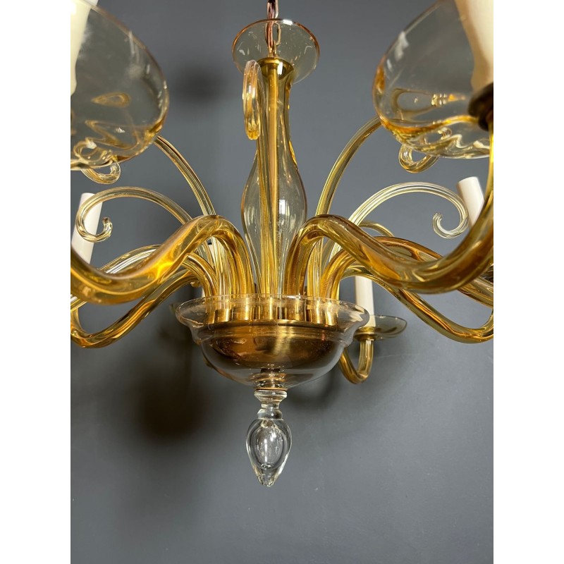 Eight-Arm Amber Murano Glass Chandelier, Italian Work, circa 1970 – Maison BARROIS