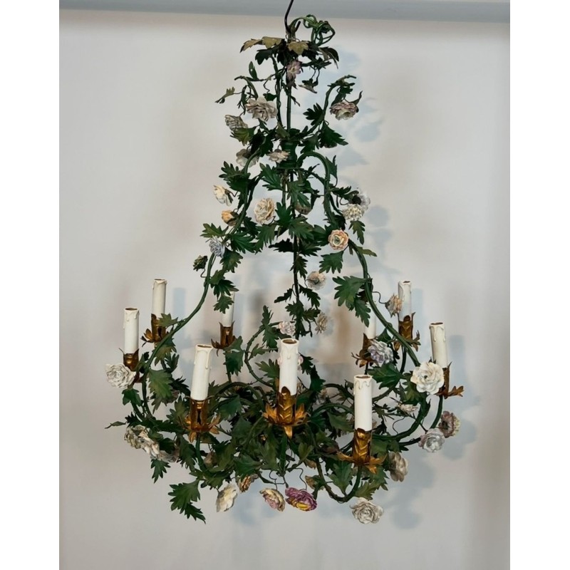 Louis XVI Basket Chandelier with Meissen Flowers, French Work, circa 1920 – Maison BARROIS