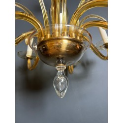 Lustre en Cristal de Murano Ambré à 8 Bras, Travail Italien, vers 1970 – Maison BARROIS