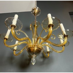 Lustre en Cristal de Murano Ambré à 8 Bras, Travail Italien, vers 1970 – Maison BARROIS