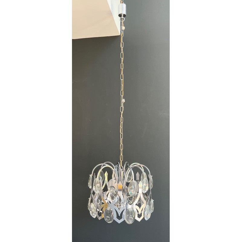 Chrome and Crystal Chandelier by Gaetano Sciolari, Italian Design, circa 1970 – Maison BARROIS