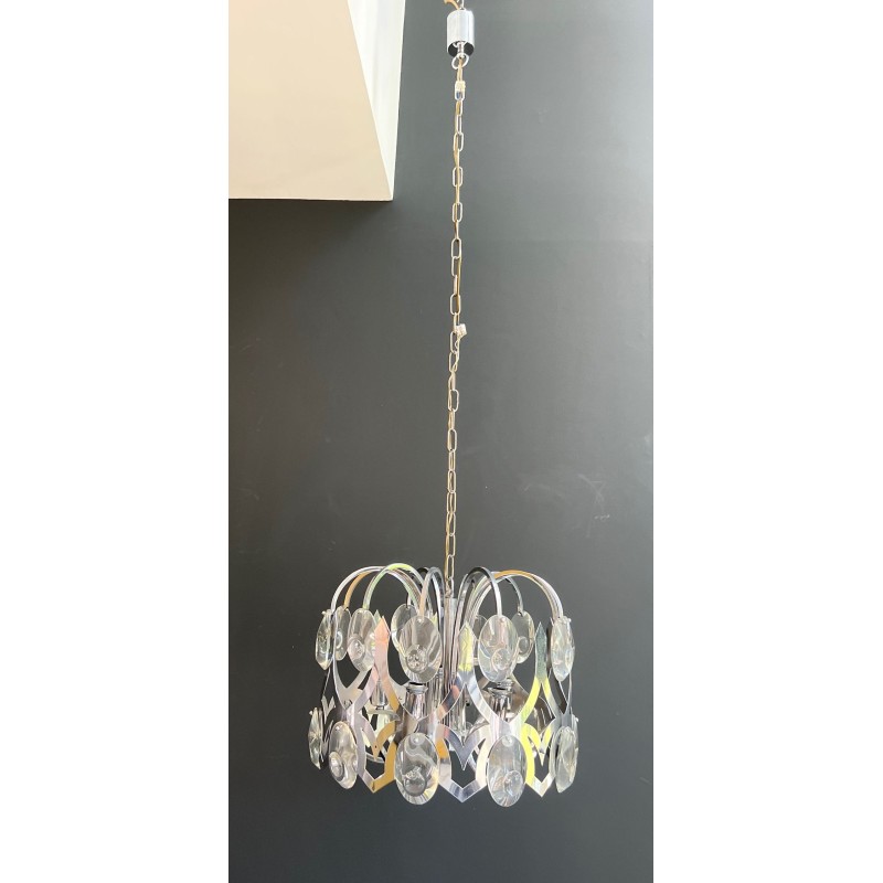 Lustre Chrome et Cristaux par Gaetano Sciolari, Design Italien, vers 1970 – Maison BARROIS