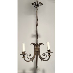 Lustre de Style Empire en Bronze à 3 Bras de Lumières Surmontées de Têtes d'Aigles. Travail Français. Vers 1900