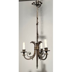 Lustre de Style Empire en Bronze à 3 Bras de Lumières Surmontées de Têtes d'Aigles. Travail Français. Vers 1900