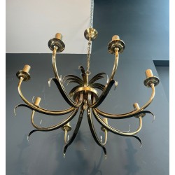 Lustre Ananas Métal Brossé et Doré, Goût Maison Charles, vers 1970 – Maison BARROIS