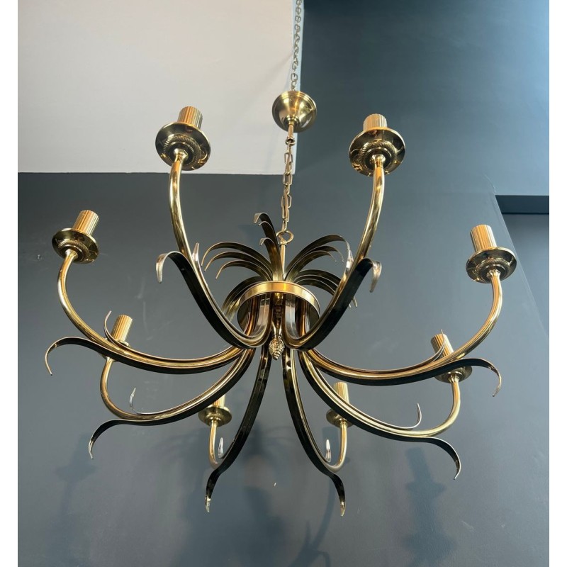 Lustre Ananas en Métal Brossé et Métal Doré dans le Goût de la Maison Charles