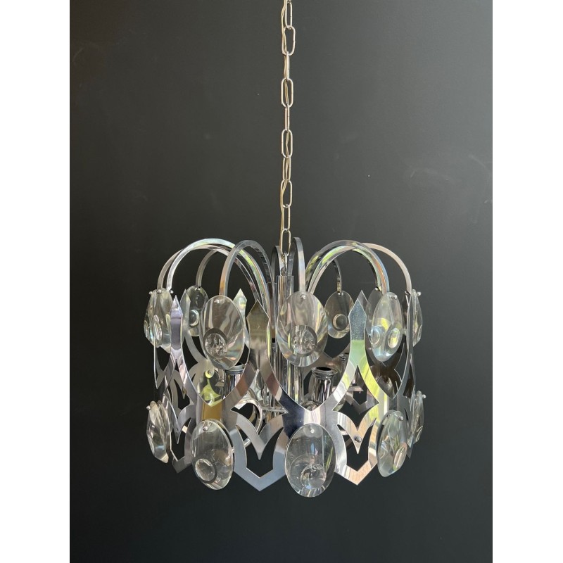 Lustre Design en Chrome et Cristaux de Angelo Gaetano Sciolari. Vers 1970