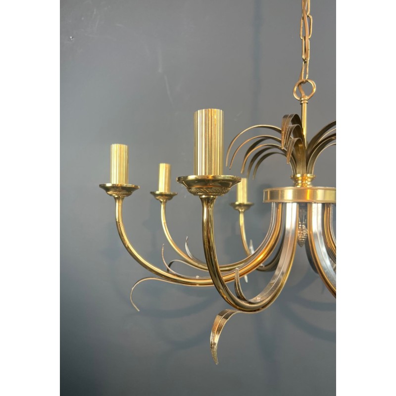 Pineapple Chandelier, Brushed & Gilt Metal, Manner of Maison Charles, circa 1970 – Maison BARROIS