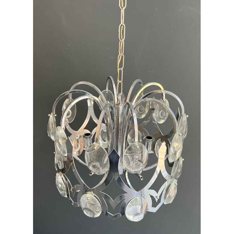 Chrome and Crystal Chandelier by Gaetano Sciolari, Italian Design, circa 1970 – Maison BARROIS