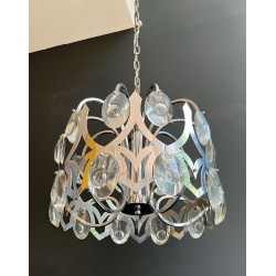 Chrome and Crystal Chandelier by Gaetano Sciolari, Italian Design, circa 1970 – Maison BARROIS