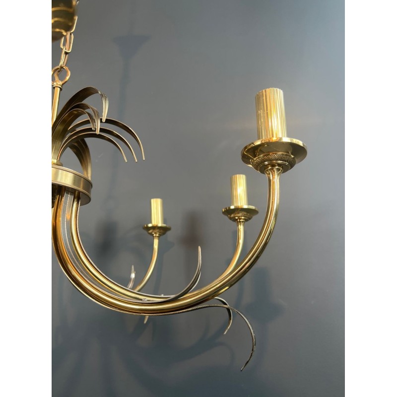 Lustre Ananas en Métal Brossé et Métal Doré dans le Goût de la Maison Charles