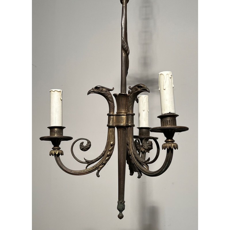 Three-Light Empire Bronze Chandelier with Eagle Heads, French Work, circa 1900 – Maison BARROIS