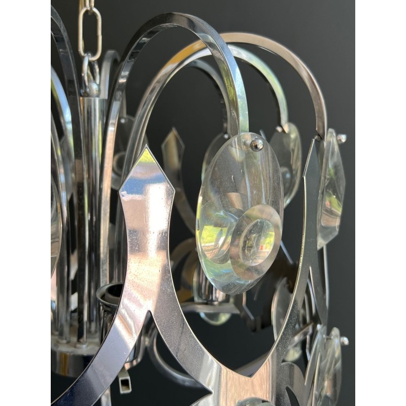 Lustre Design en Chrome et Cristaux de Angelo Gaetano Sciolari. Vers 1970