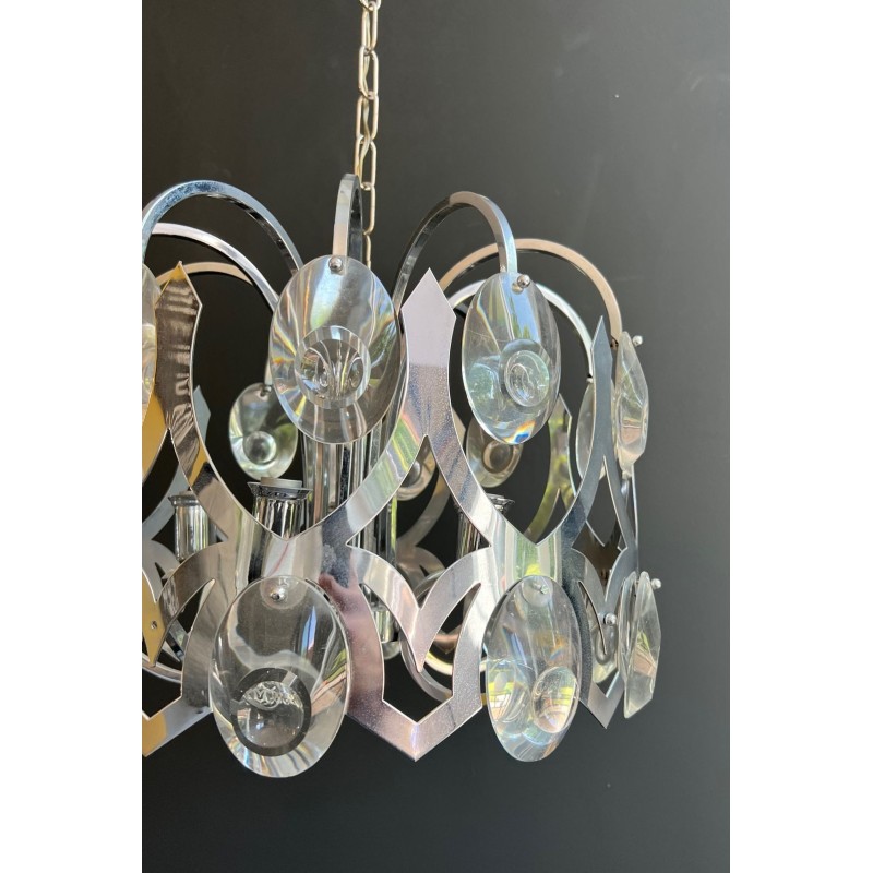 Chrome and Crystal Chandelier by Gaetano Sciolari, Italian Design, circa 1970 – Maison BARROIS