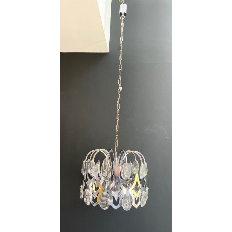 Chrome and Crystal Chandelier by Gaetano Sciolari, Italian Design, circa 1970 – Maison BARROIS