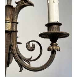 Lustre de Style Empire en Bronze à 3 Bras de Lumières Surmontées de Têtes d'Aigles. Travail Français. Vers 1900