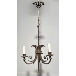 Lustre de Style Empire en Bronze à 3 Bras de Lumières Surmontées de Têtes d'Aigles. Travail Français. Vers 1900
