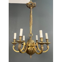 Lustre en Bronze de Style Louis XVI à 6 Bras de Lumière