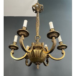 Lustre Bronze à 6 Bras de Style Louis XVI, Travail Français, vers 1900 – Maison BARROIS