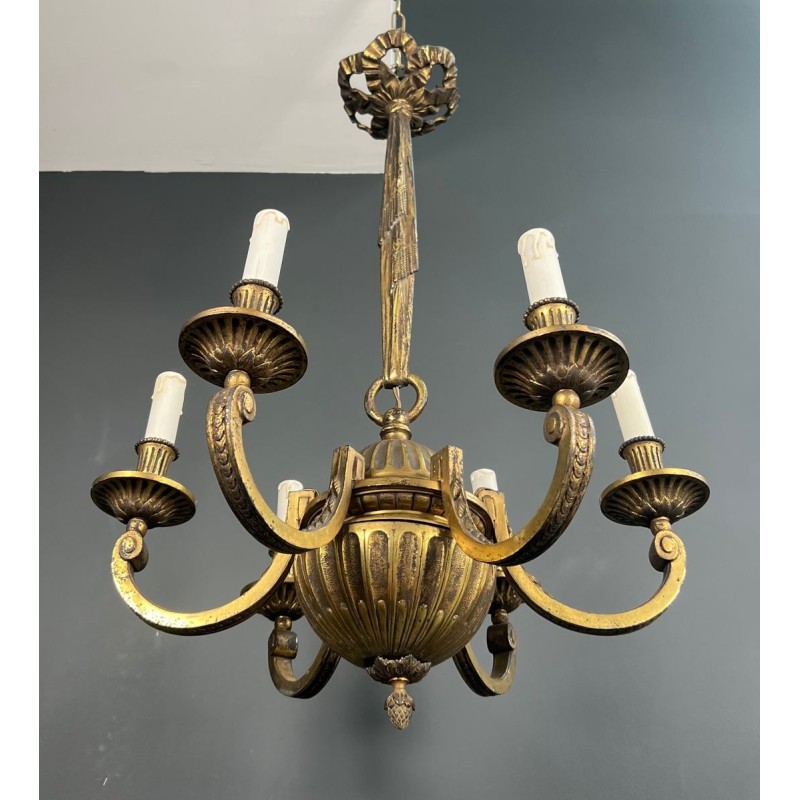 Six-Light Louis XVI Style Bronze Chandelier, French Work, circa 1900 – Maison BARROIS