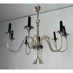 Lustre de Style Néoclassique en Métal Argenté de la Maison Charles