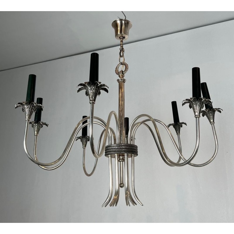 Lustre Néoclassique en Métal Argenté par Maison Charles, vers 1940 – Maison BARROIS