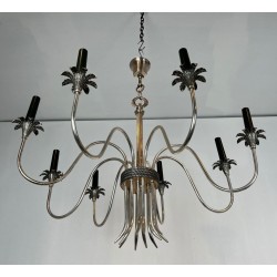 Neoclassical Silvered Metal Chandelier by Maison Charles, French Work, circa 1940 – Maison BARROIS