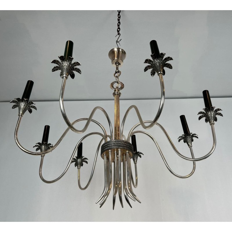 Neoclassical Silvered Metal Chandelier by Maison Charles, French Work, circa 1940 – Maison BARROIS