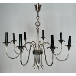 Neoclassical Silvered Metal Chandelier by Maison Charles, French Work, circa 1940 – Maison BARROIS