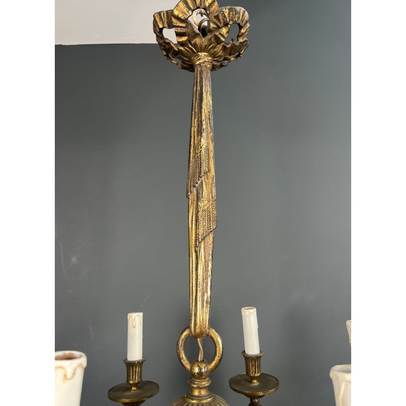 Lustre Bronze à 6 Bras de Style Louis XVI, Travail Français, vers 1900 – Maison BARROIS