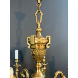 Important Lustre en Bronze Ciselé de Style Louis XVI à 8 Bras de Lumière de Lucien Gau